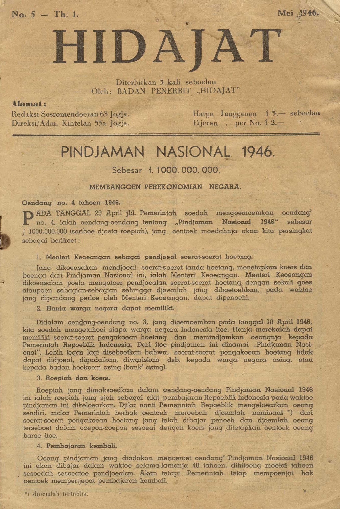Dinamika Awal Kemerdekaan Indonesia Dalam Majalah Hidayat Edisi Mei 1946